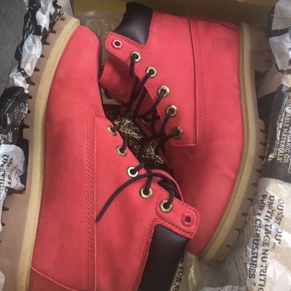 Red Timberland boots